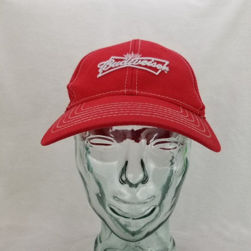 ✅Budweiser Bud Cap Red Embroidered Adj. Hook & Loop Baseball Hat Lot Of 2 OSFA - Picture 12 of 16